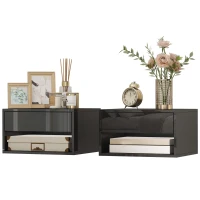 HOMCOM Floating Bedside Tables Set of 2, Wall-Mounted Nightstand, High Gloss Black(m-2)