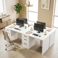 HOMCOM Computer Desk with 3 Drawers, 47" Home Office Desk with Adjustable Hanging Rails for Letter A4 Files, White(m-10)