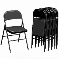 HOMCOM Set of 6 Metal Foldable Chairs, Faux Linen Padded Folding Chairs with Cushion Seat and Open Back for Indoor, Black(m-11)