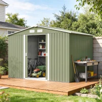 Outsunny 9' x 6' Outdoor Storage Shed, Garden Tool Metal Shed with Foundation Kit, Double Lockable Door, Air Vents and Sloping Roof, for Backyard, Patio, Lawn, Green(m-2)