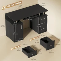 HOMCOM 47" Computer Desk with Keyboard Tray and Storage Drawers, Home Office Workstation Table with Storage Shelves, Black(m-3)