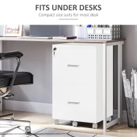 Vinsetto 2 Drawer File Cabinet with Lock, Small Rolling Filing Cabinet for A4, Letter-Size Documents, Printer Stand for Home Office, 17" x 17.75" x 28.25", White(m-7)