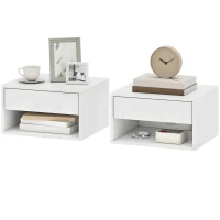 HOMCOM Floating Bedside Tables Set of 2, Wall-Mounted Nightstand, High Gloss White(m-2)