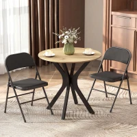 HOMCOM Set of 2 Metal Foldable Chairs, Linen Fabric Padded Folding Chairs with Cushion Seat and Open Back for Indoor, Black(m-8)