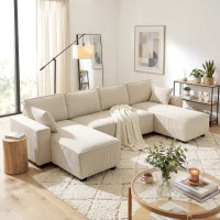 HOMCOM Modular U Shaped Couch, Sectional Sofa with Double Chaises and Spring Cushions, Beige(m-1)