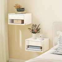 HOMCOM Floating Bedside Tables Set of 2, Wall-Mounted Nightstand, High Gloss White(m-1)