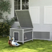 PawHut Duck Coop, Wooden Chicken House Rabbit Hutch with Openable Roof, Removable Floor, Double Doors, Ramp, Grey(m-8)