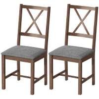 HOMCOM Set of 2 Dining Chairs, Upholstered X-Back Dining Room Chairs with Rubberwood Legs and Padded Seat for Kitchen, Gray(m-1)