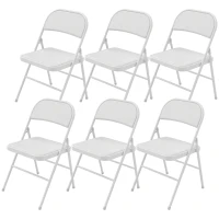 HOMCOM Set of 6 Metal Foldable Chairs, PU Leather Padded Folding Chairs with Cushion Seat and Open Back for Indoor, White(m-2)