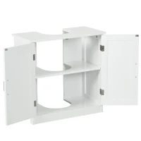 kleankin Pedestal Sink Storage Cabinet, Under Sink Cabinet with 2 Doors and Adjustable Shelf, Bathroom Vanity with U-Shape Cut-Out, White(m-11)