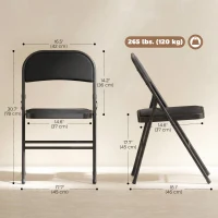 HOMCOM Set of 2 Metal Foldable Chairs, Linen Fabric Padded Folding Chairs with Cushion Seat and Open Back for Indoor, Black(m-3)