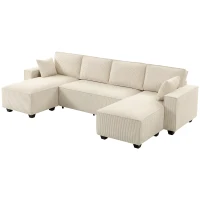 HOMCOM Modular U Shaped Couch, Sectional Sofa with Double Chaises and Spring Cushions, Beige(m-2)