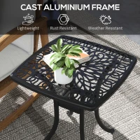 Outsunny 21" Square Outdoor End Table, Cast Aluminum Patio Side Table with Umbrella Hole for Garden, Balcony, Poolside, Black(m-5)