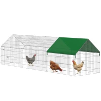 PawHut Metal Chicken Coop with UV-Resistant Cover for Rabbits, Ducks, Turtles, Guinea Pigs, 106" x 29.5" x 29.5", Green(m-11)