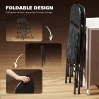 HOMCOM Set of 2 Metal Foldable Chairs, Linen Fabric Padded Folding Chairs with Cushion Seat and Open Back for Indoor, Black(m-6)