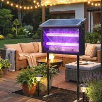 Outsunny Solar Bug Zapper Outdoor, 3500 V Electric Mosquito Fly Zapper with 14 ft Cord, Dusk-to-Dawn Control, Black(m-8)