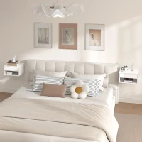 HOMCOM Floating Bedside Tables Set of 2, Wall-Mounted Nightstand, High Gloss White(m-7)