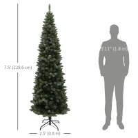 HOMCOM 7.5ft Artificial Pencil Christmas Tree with 980 Branches, Pinecones, Metal Stand, Realistic Xmas Tree for Home(m-3)