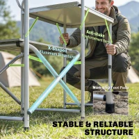 Outsunny Aluminum Camping Kitchen, Portable Folding Camping Table with Fabric Cupboards, Windshield, Bag for BBQ, Picnic, Blue(m-7)