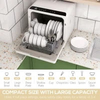 HOMCOM Portable Dishwasher, Counter Dishwasher with 4 Place Settings, 5 Washing Programs, Air-Dry Function, 6L Water Tank(m-4)