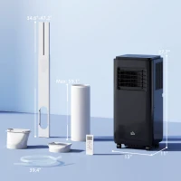 HOMCOM 8,000 BTU Moible Air Conditioner 345 Sq. Ft., Dehumidifier Fan Auto Sleep with 24H Timer On/Off, Window Kit, Black(m-3)
