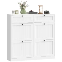 HOMCOM Shoe Cabinet with 2 Large Flip Drawers, Farmhouse Narrow Shoe Storage Cabinet with 2 Top Compartments, White(m-2)