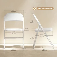 HOMCOM Set of 6 Metal Foldable Chairs, PU Leather Padded Folding Chairs with Cushion Seat and Open Back for Indoor, White(m-3)