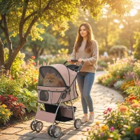 PawHut Pet Stroller for Dogs & Cats, Foldable Dog Stroller with Wheels, Reflective Strips, Brake, Pad and Basket, Coffee(m-1)