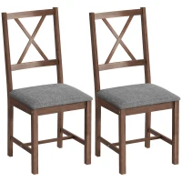 HOMCOM Set of 2 Dining Chairs, Upholstered X-Back Dining Room Chairs with Rubberwood Legs and Padded Seat for Kitchen, Gray(m-11)