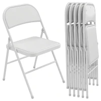 HOMCOM Set of 6 Metal Foldable Chairs, PU Leather Padded Folding Chairs with Cushion Seat and Open Back for Indoor, White(m-11)