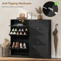 HOMCOM Shoe Cabinet with 2 Large Flip Drawers, Farmhouse Narrow Shoe Storage Cabinet with 2 Top Compartments, Black(m-10)