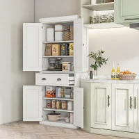 HOMCOM 72" Kitchen Pantry Storage Cabinet, Cupboard w/ 4 Doors and 3 Adjustable Shelves, Large Central Drawer, Cream White(m-2)
