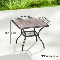 Outsunny Outdoor Dining Table for 4, Square Patio Table with Umbrella Hole, Shelf, Faux Wood Top for Garden, Backyard, Grey(m-3)