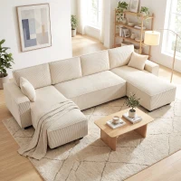 HOMCOM Modular U Shaped Couch, Sectional Sofa with Double Chaises and Spring Cushions, Beige(m-9)
