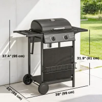Outsunny 2-Burner Propane Gas Grill, 18000 BTU BBQ Grill with Wheels, Warming Rack, Shelf, Thermometer, Grease Cup, Black(m-3)