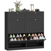 HOMCOM Shoe Cabinet with 2 Large Flip Drawers, Farmhouse Narrow Shoe Storage Cabinet with 2 Top Compartments, Black(m-11)