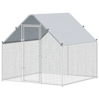 PawHut Metal Chicken Coop with Water- and UV-Protection Cover for Backyard Hen, Duck, Rabbit, 6.6' x 6.6' x 6.6'(m-2)