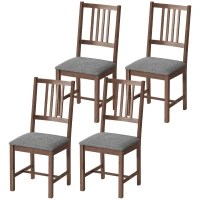 HOMCOM Set of 4 Dining Chairs, Upholstered Dining Room Chairs with Rubberwood Legs and Slat Backrest for Kitchen, Gray(m-1)