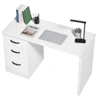 HOMCOM Computer Desk with 3 Drawers, 47" Home Office Desk with Adjustable Hanging Rails for Letter A4 Files, White(m-2)