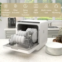 HOMCOM Portable Dishwasher, Counter Dishwasher with 4 Place Settings, 5 Washing Programs, Air-Dry Function, 6L Water Tank(m-9)
