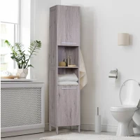 Kleankin Bathroom Storage Cabinet 68'' Organizer Tall Tower Cupboard w/ Shelves Wood Grain Freestanding Furniture(m-1)