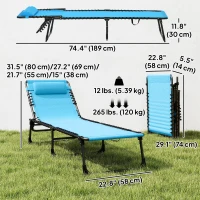 Outsunny Outdoor Folding Lounge Chair, 4-Level Adjustable Chaise Lounge with Headrest, Tanning Chair Beach Bed, Reclining Lounger Cot for Camping, Hiking, Backyard, Sky Blue(m-3)