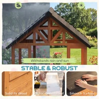 Qaba Wooden Playhouse Playhouse for Kids with Table, Benches, Sink Table, Windows, Flowerpot Holders, for Ages 3-8, Brown(m-6)