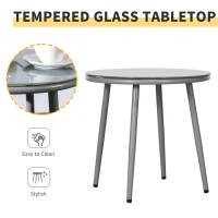 Outsunny 3-Piece Rattan Bistro Set, Garden Seating Group with 2 Armchairs and Coffee Table, Balcony Furniture Set, Grey(m-7)