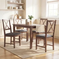 HOMCOM Set of 4 Dining Chairs, Upholstered X-Back Dining Room Chairs with Rubberwood Legs and Padded Seat for Kitchen, Gray(m-2)