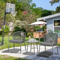 Outsunny 3-Piece Rattan Bistro Set, Garden Seating Group with 2 Armchairs and Coffee Table, Balcony Furniture Set, Grey(m-8)