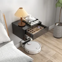 HOMCOM Floating Bedside Tables Set of 2, Wall-Mounted Nightstand, High Gloss Black(m-10)