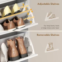 HOMCOM Shoe Cabinet with 2 Large Flip Drawers, Farmhouse Narrow Shoe Storage Cabinet with 2 Top Compartments, White(m-6)