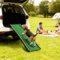 PawHut Folding Dog Ramp for Car, 61 Inches Portable Pet Ramp with Non Slip Grass Surface, Raised Side Rails(m-2)