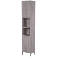 Kleankin Bathroom Storage Cabinet 68'' Organizer Tall Tower Cupboard w/ Shelves Wood Grain Freestanding Furniture(m-2)